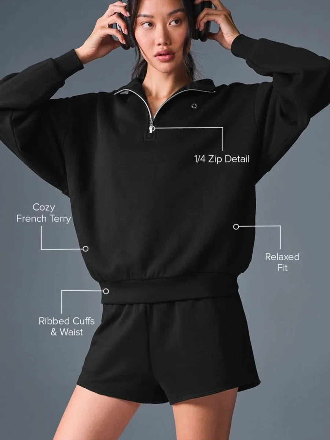 Black Cotton Pullover Sports Pullover 2025 Autumn New Zipper Stand-Up Collar Hoodie Casual Loose Fashion Long Sleeved Hoodies