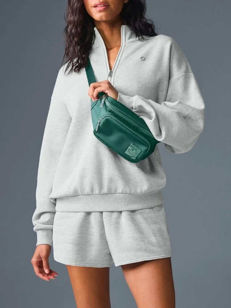 Black Cotton Pullover Sports Pullover 2025 Autumn New Zipper Stand-Up Collar Hoodie Casual Loose Fashion Long Sleeved Hoodies
